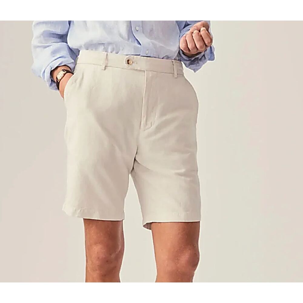 J McLaughlin Men’s Linen Blend Khaki Shorts Preppy Casual Coastal Beige Size 42